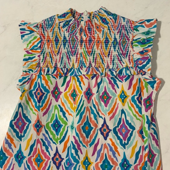 NEW THML Multicolor Sharon Ruffle Smocked Top Size XS Preppy Boho Rainbow - Picture 4 of 6